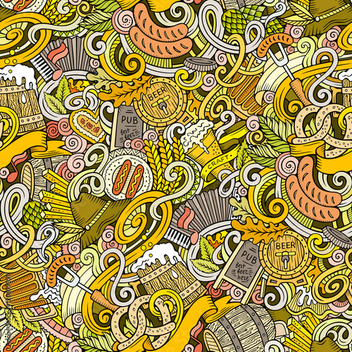 Cartoon cute doodles hand drawn Octoberfest seamless pattern