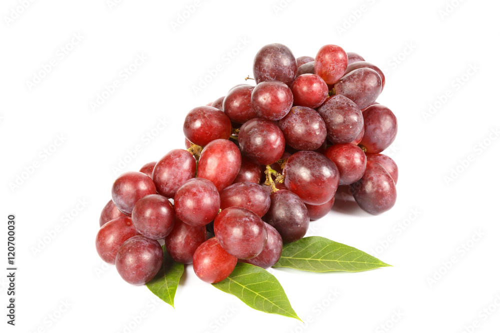 Red grape with leaf isolated on white background Red grape with leaf isolated on white background