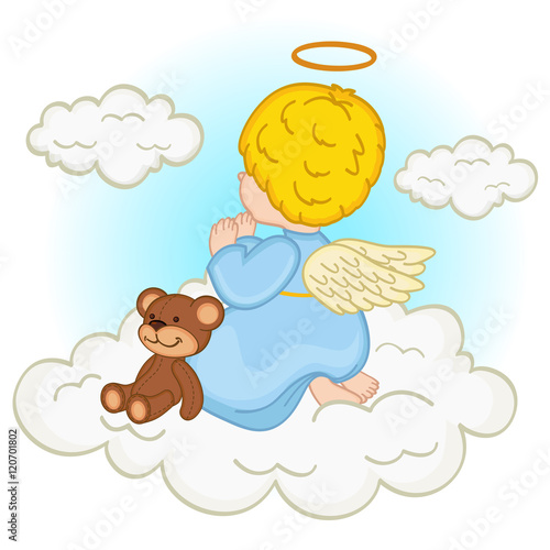 angel baby boy on cloud - vector illustration, eps

