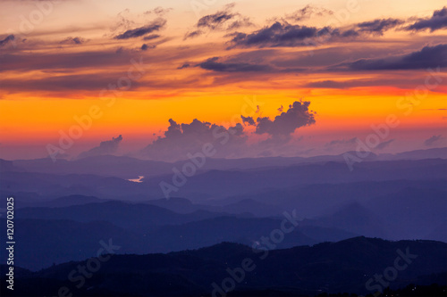 Panorama of sunset in mountains