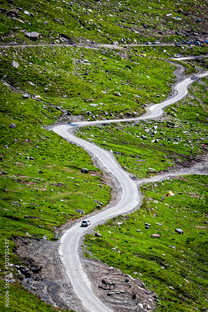 Serpentine road in Himalayas mountains
