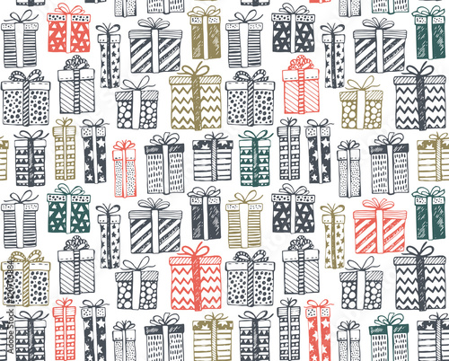 Vector seamless pattern with Christmas or birthday ornate present boxes