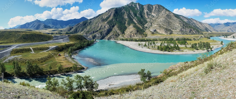 Place of the confluence of the rivers Katun and Chuya in Altai m Place of the confluence of the rivers Katun and Chuya in Altai m