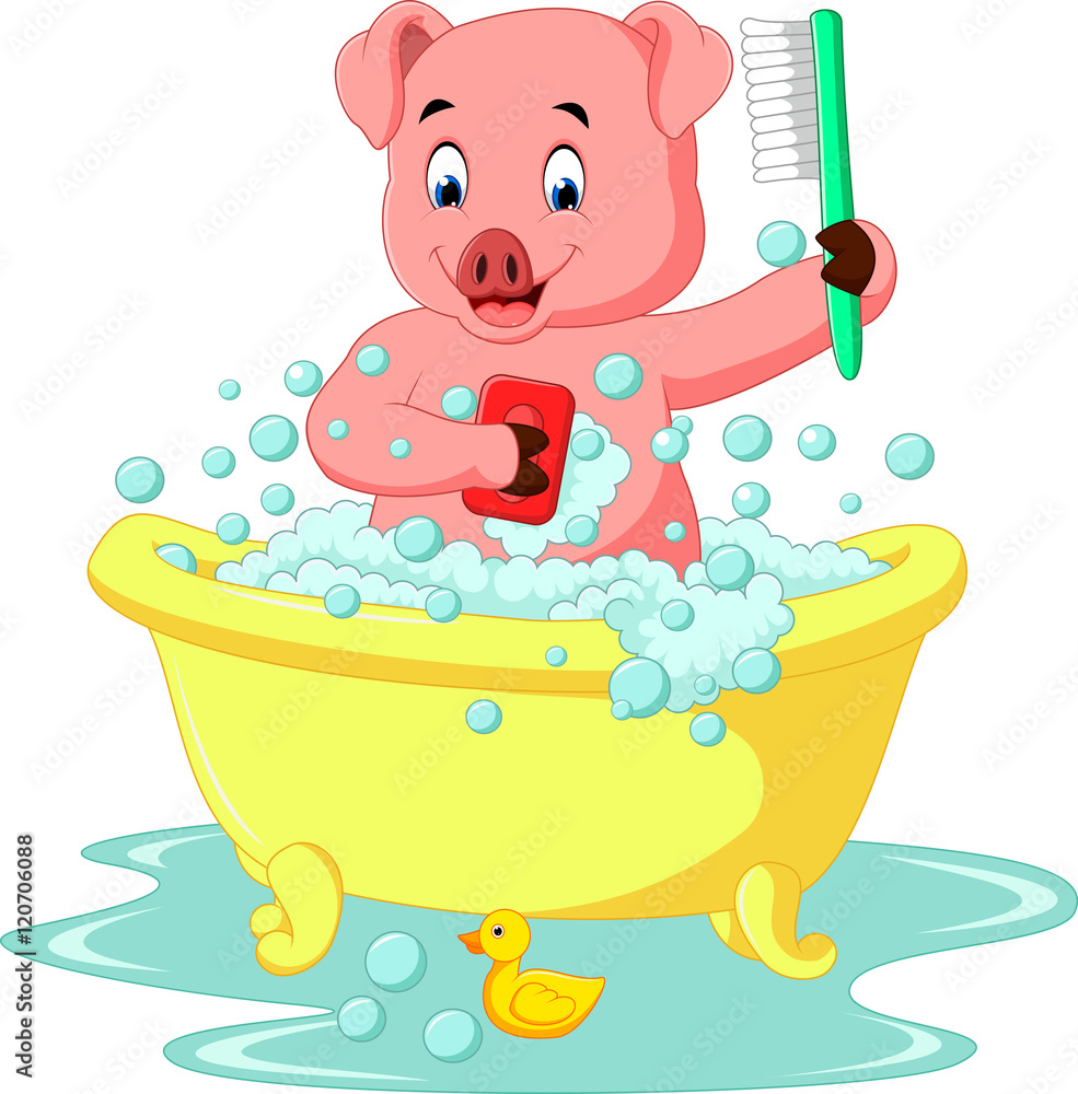 Obraz cute pig bathing time