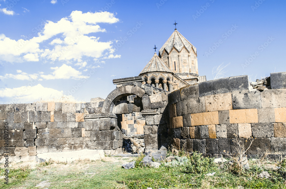 Fototapeta premium Cyclopean wall with oval entrance around the medieval monastery Ohanavank
