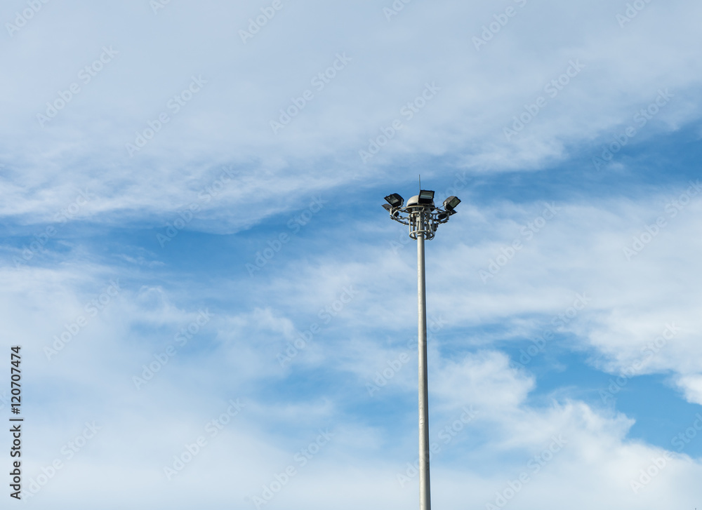 sport light post on beautiful sky background