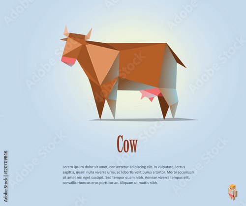 Vector polygonal illustration of red cow with milk