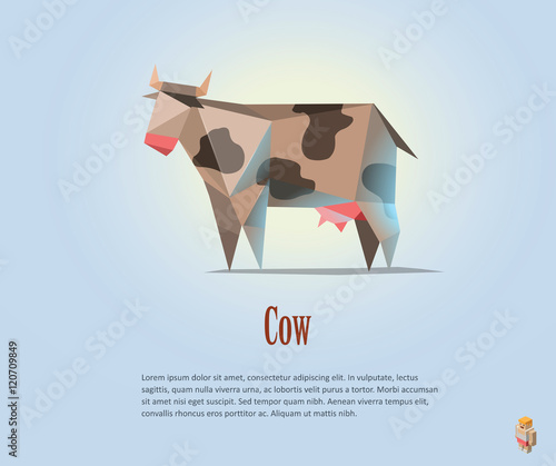 Vector polygonal illustration of black and white cow with milk