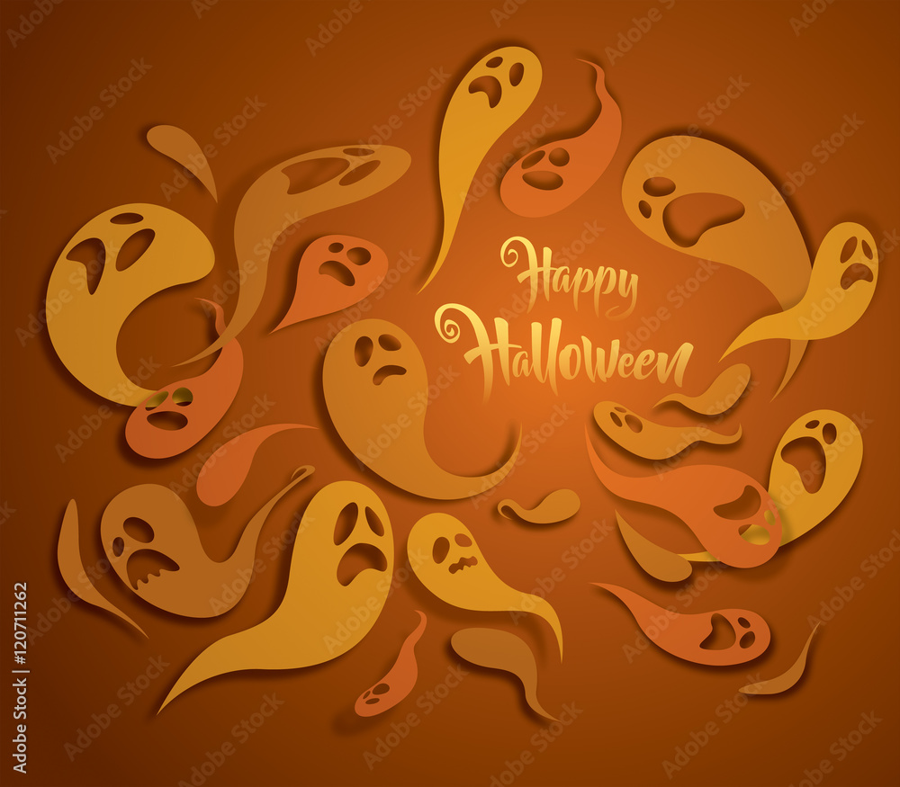 Happy Halloween. Spooky ghost greeting card.