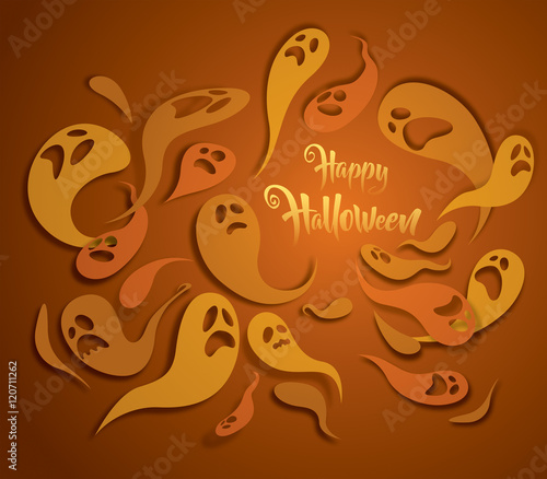 Happy Halloween. Spooky ghost greeting card.