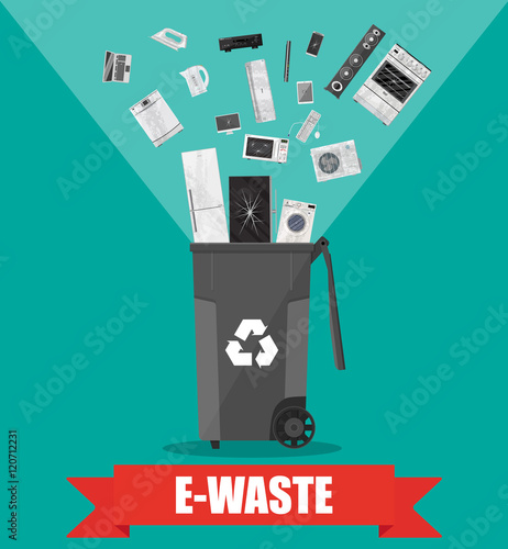 e-waste recycle bin with old electronic equipment