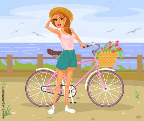 Girl standing next to a bicycle