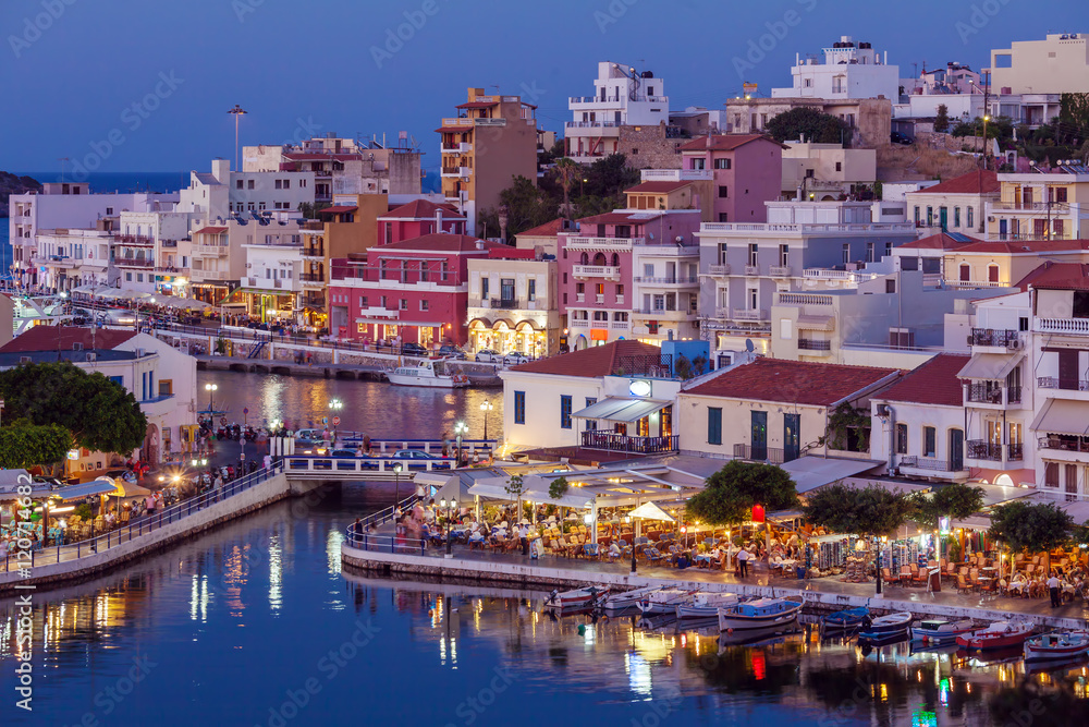 Agios Nikolaos City at Night, Crete, Greece