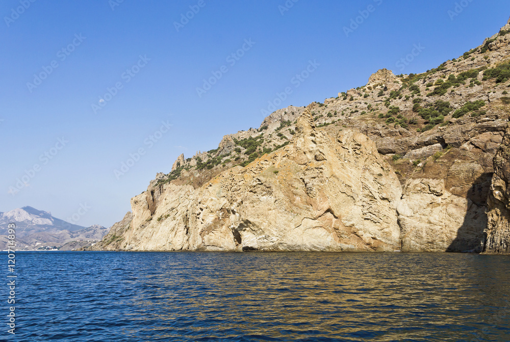 Rocky shore of the Black sea.Reserve Kara-Dag.Crimea.