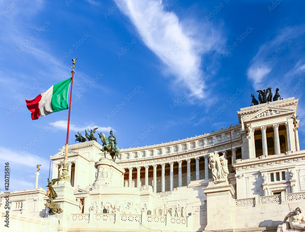 Sunset at National Monument to Victor Emmanuel II in Rome, Italy