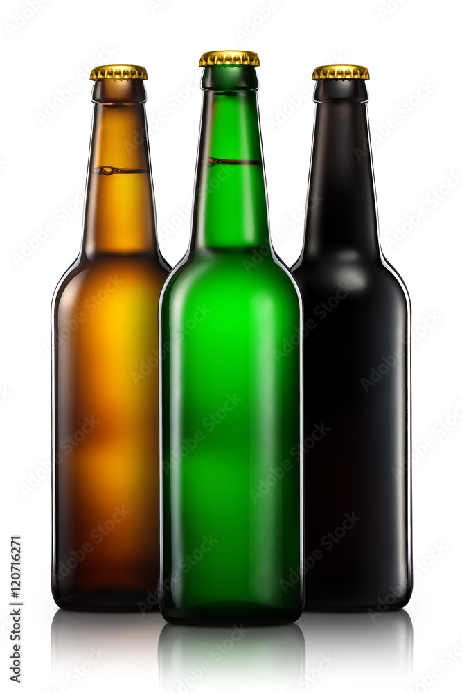 Set of beer bottles with clipping path isolated on black background Set of beer bottles with clipping path isolated on black background