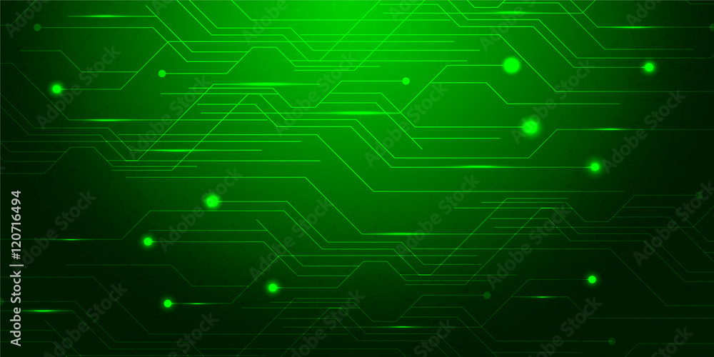 Green Background abstract with lighting lines digital concept