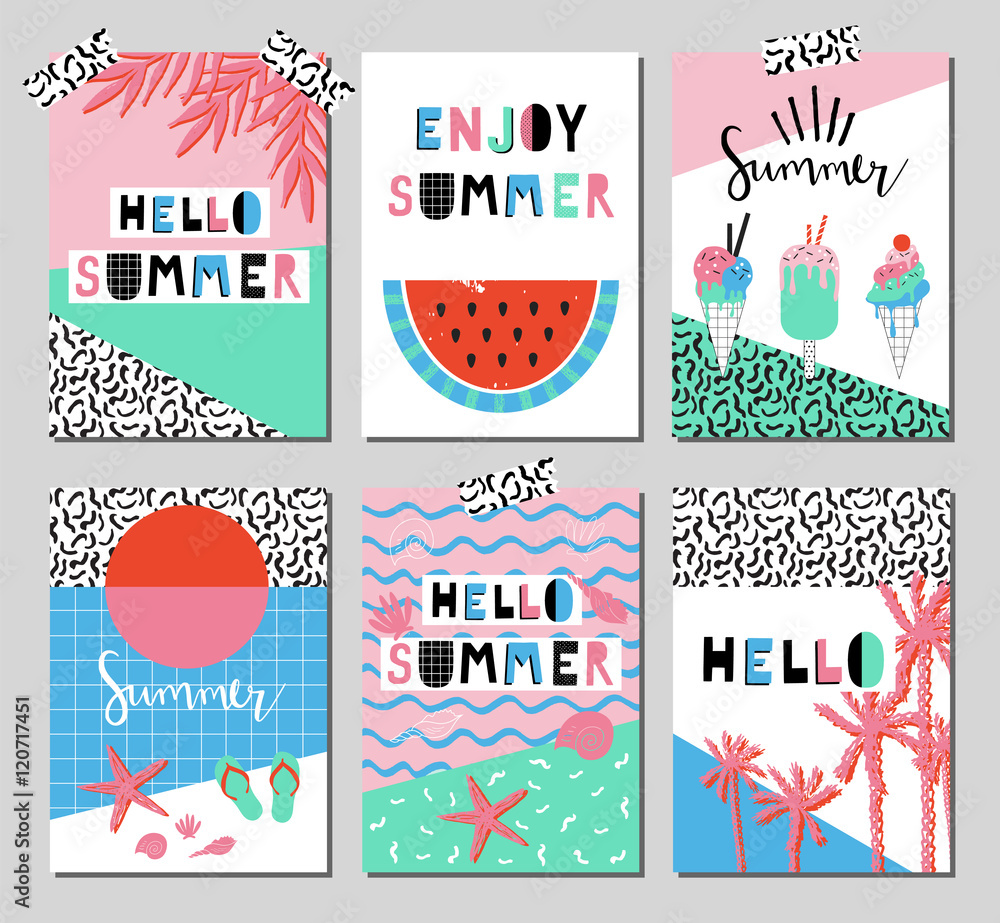 Set of bright summer cards.