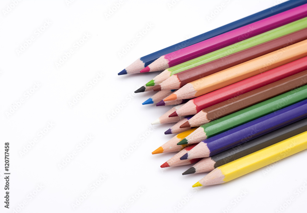 Set of Colorful pencils isolated on white background side view
