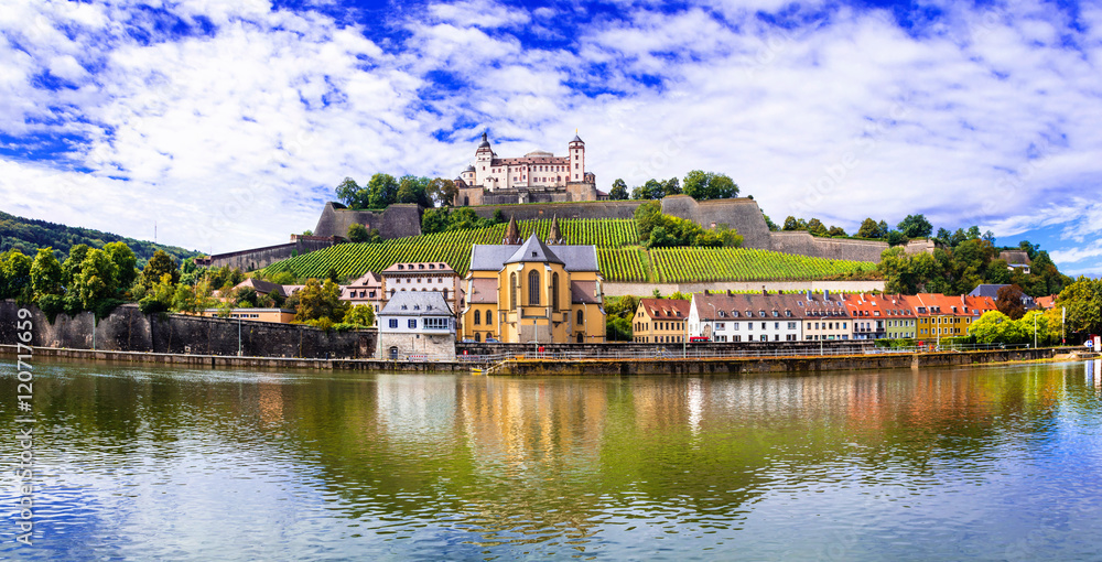 Authentic beautiful towns of Germany - Wurzburg, view with vineyrds