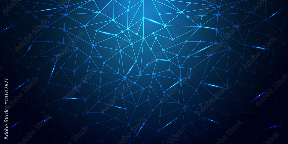 Blue Abstract Mesh Background - Circles, Lines and lightening Shapes illustrated