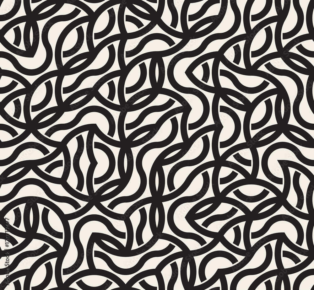 Vector Seamless Black And White Irregular Arc Lines Maze Pattern Vector Seamless Black And White Irregular Arc Lines Maze Pattern