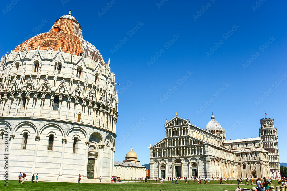 Pisa Leaning tower, Cathedral of Pisa and Duomo in Pisa, Italy.