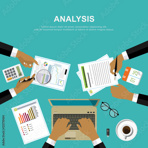 Auditor work desk, accounting paperwork, business research, financial audit, auditing tax process,analysis,  financial research report, project desktop vector,