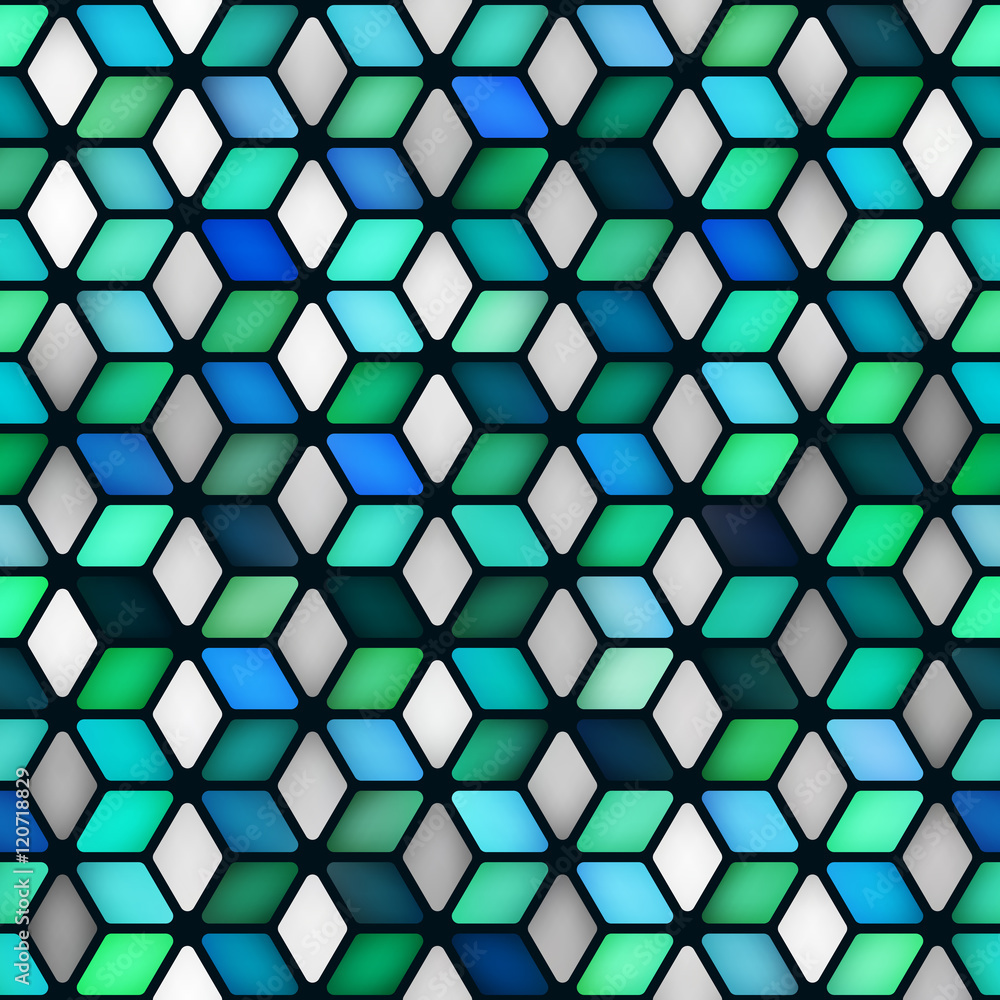 Naklejka premium Vector Seamless Multicolor Gradient Cube Shape Rhombus Grid Geometric Pattern