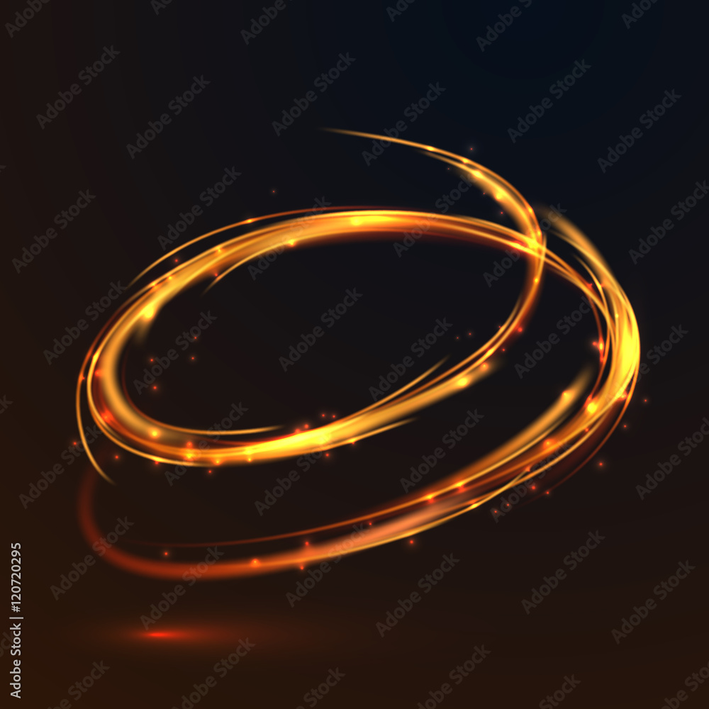Glowing fire gold circle light effect on black background Glowing fire gold circle light effect on black background
