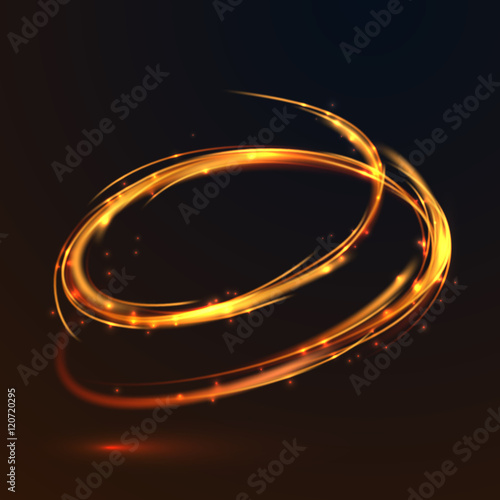 Glowing fire gold circle light effect on black background