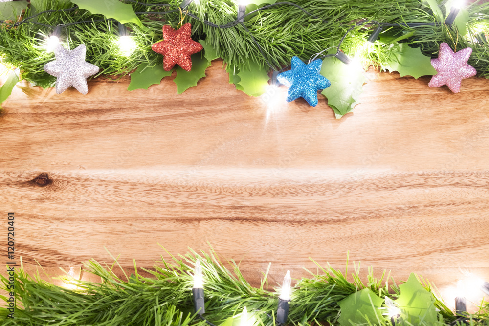 Christmas backgound. Green leave and christmas decrorate thing o Christmas backgound. Green leave and christmas decrorate thing o