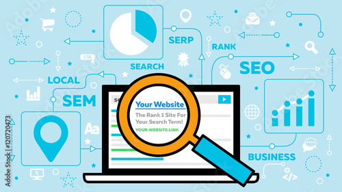 SEO - Search Engine Optimization - Concept with Laptop and Magnifying Glass
