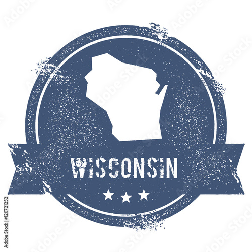 Wisconsin mark. Travel rubber stamp with the name and map of Wisconsin, vector illustration. Can be used as insignia, logotype, label, sticker or badge of USA state.