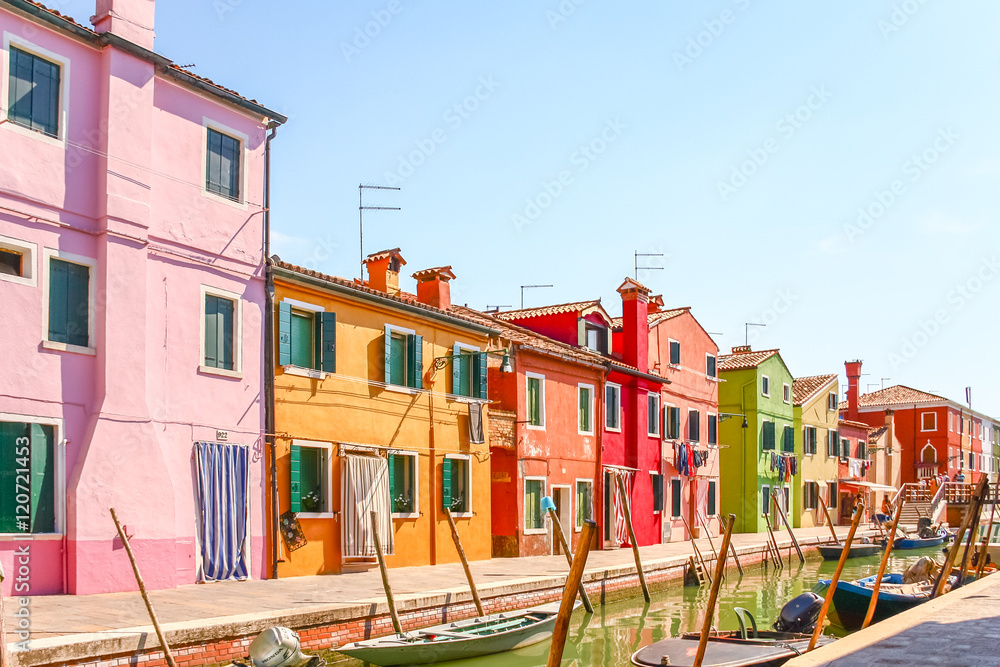 VENICE, ITALY - AUGUST 14,2011 : Colorful houses on Burano islan