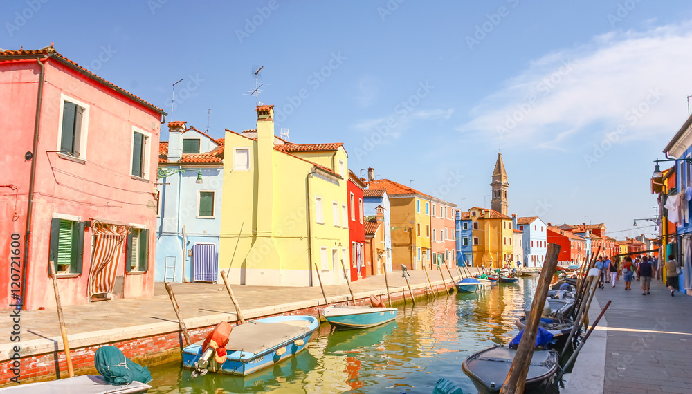 VENICE, ITALY - AUGUST 14,2011 : Colorful houses on Burano islan