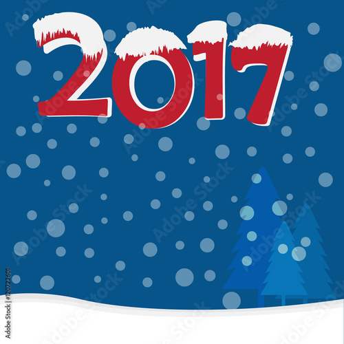 2017 and snow background, vector illustration