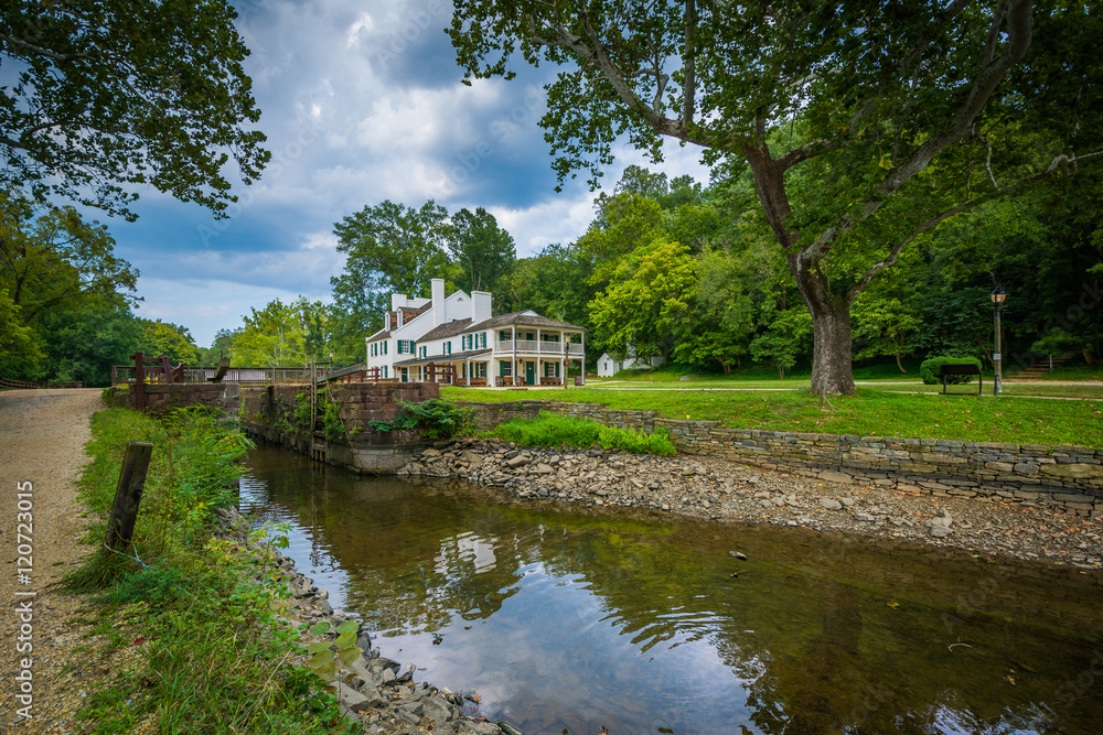 The C & O Canal, and Great Falls Tavern Visitor Center, at Chesa The C & O Canal, and Great Falls Tavern Visitor Center, at Chesa
