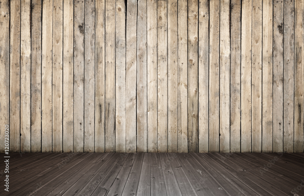 Rendering of interior with wooden wall and floor. Rendering of interior with wooden wall and floor.