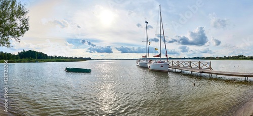Fototapeta Naklejka Na Ścianę i Meble -  Beautiful panoramic view of the Lemiet lake in Mazury district, Poland. Fantastic travel destination.