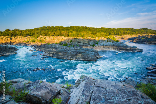 View of rapids in the Potomac River at sunset  at Great Falls Pa