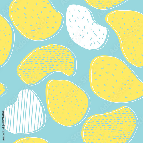Cute colorful seamless pattern with odd shapes in scandinavian style