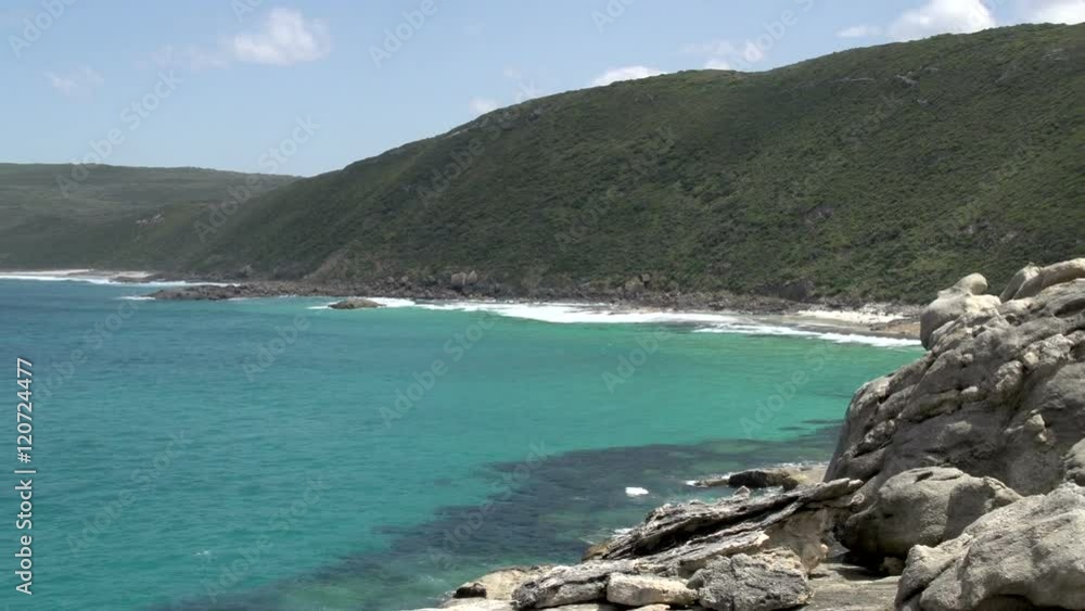 Zoom out from the sea to coast and blowholes in Albany, Western Australia Zoom out from the sea to coast and blowholes in Albany, Western Australia