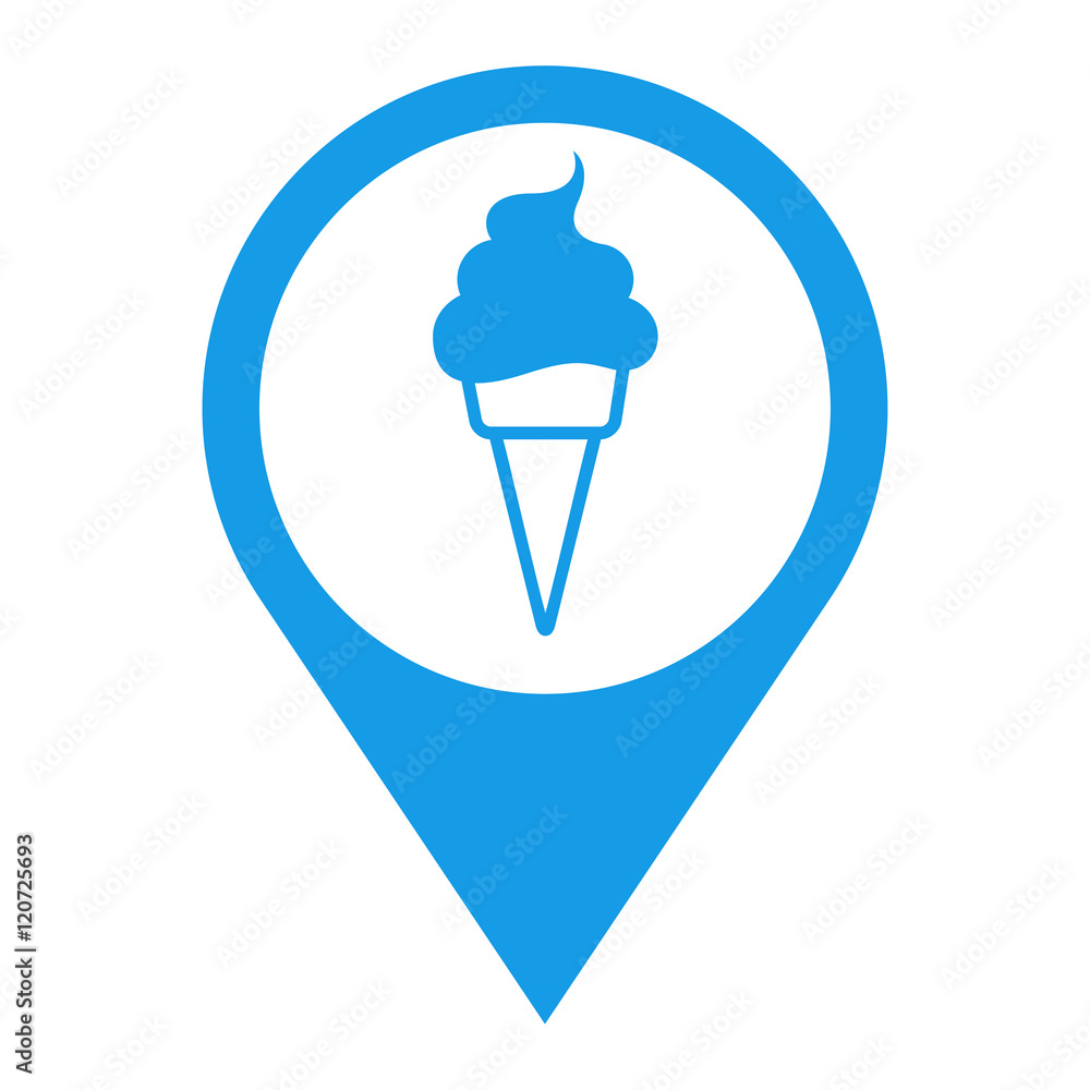 Icono plano localizacion cono helado azul Icono plano localizacion cono helado azul