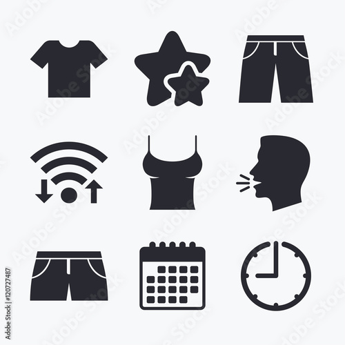 Clothes signs. T-shirt and pants with shorts.