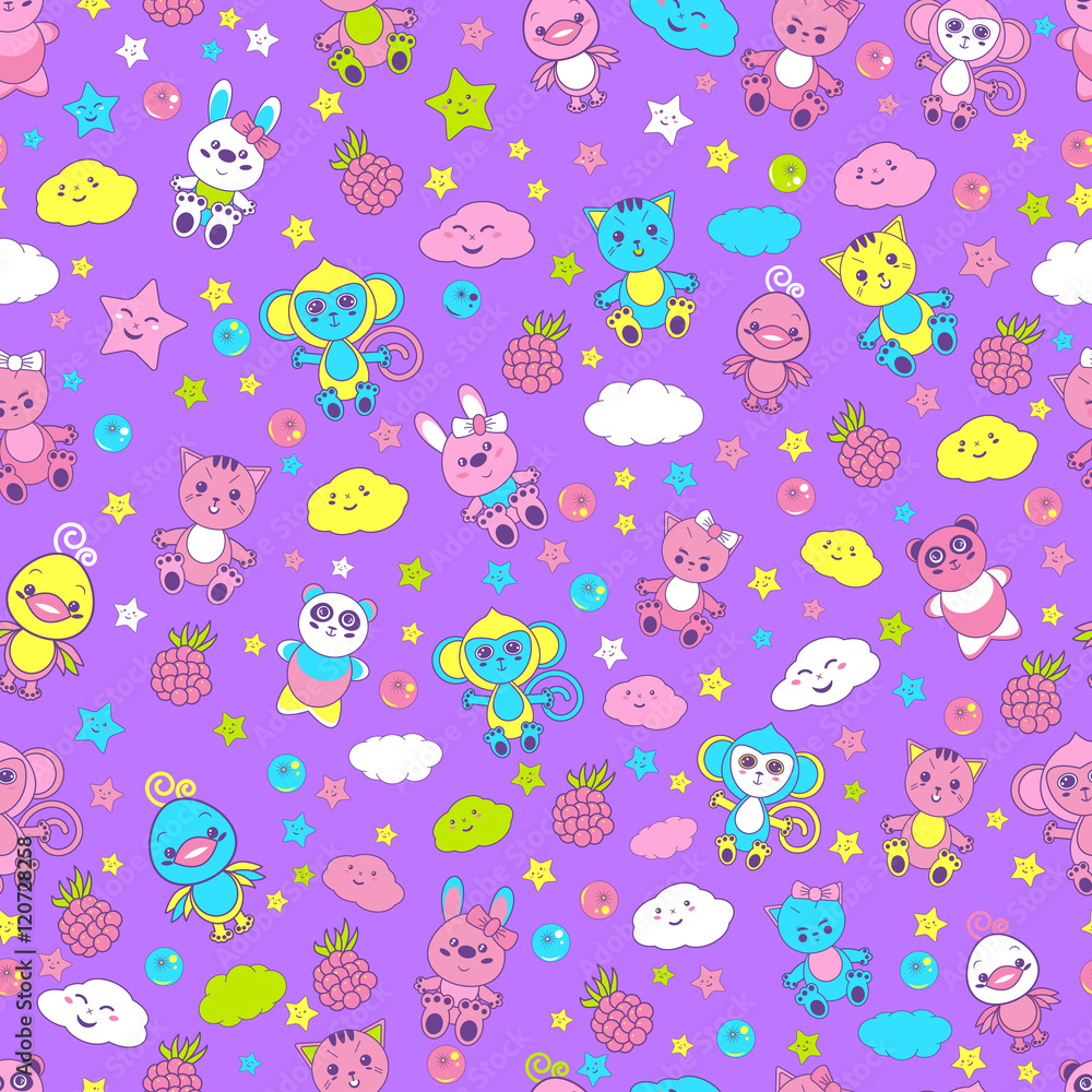Fototapeta premium Vector pattern. abstract, Smooth lines, many, Abstract Background . seamless pattern, Flat Style, vector, flower, kawaii, cute animals, cartoon