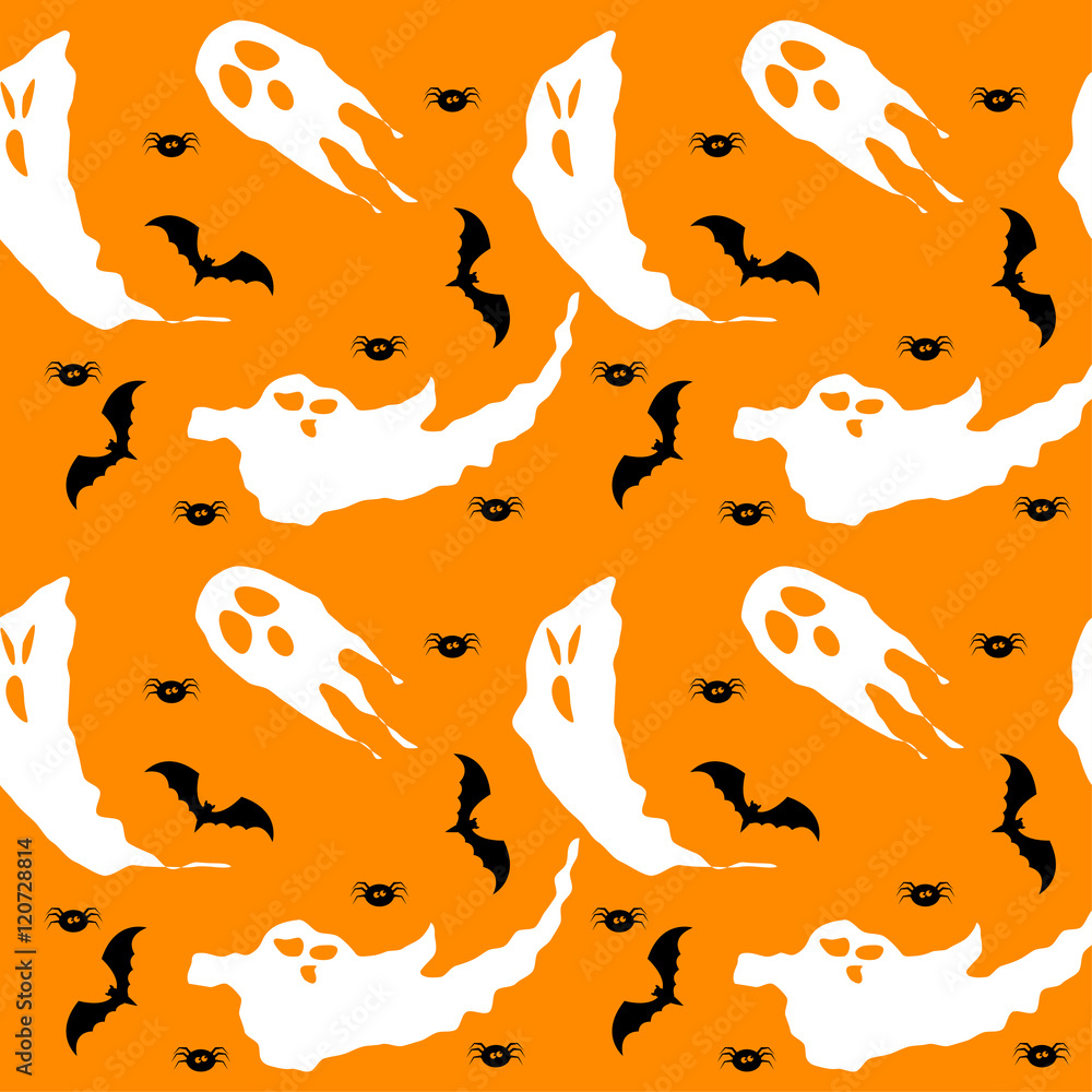 Naklejka premium Halloween seamless pattern background with funny ghosts