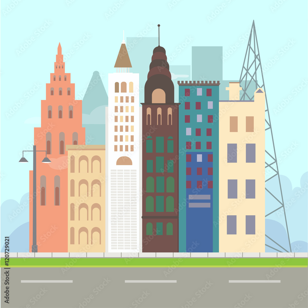 Flat design modern vector illustration icons set of urban landscape and city life. Building icon. city landscape