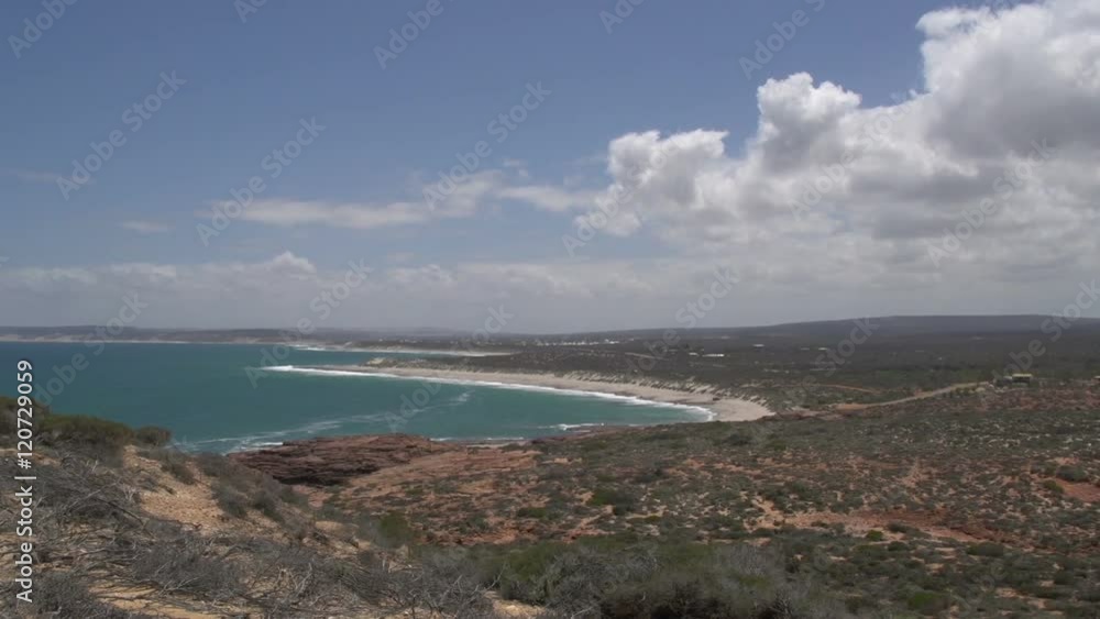 Pan from landscape to the Coastline of the town Kalbarri, Western Australia Pan from landscape to the Coastline of the town Kalbarri, Western Australia