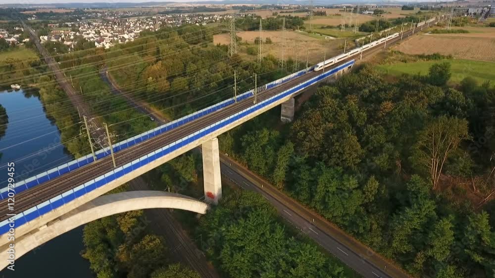 Highspeed train bridge over River Lahn, Germany - aerial view Highspeed train bridge over River Lahn, Germany - aerial view
